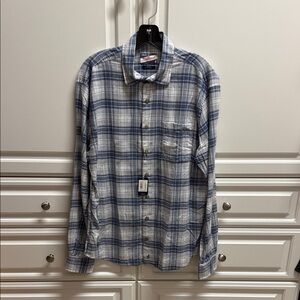 johnnie-O Light Blue and White Checkered Shirt